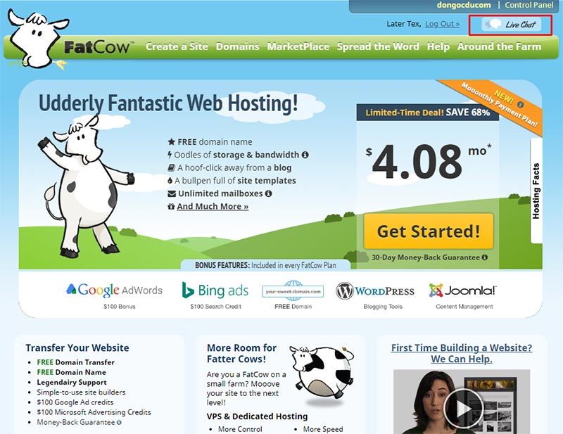 Truy cập domain fatcow.com