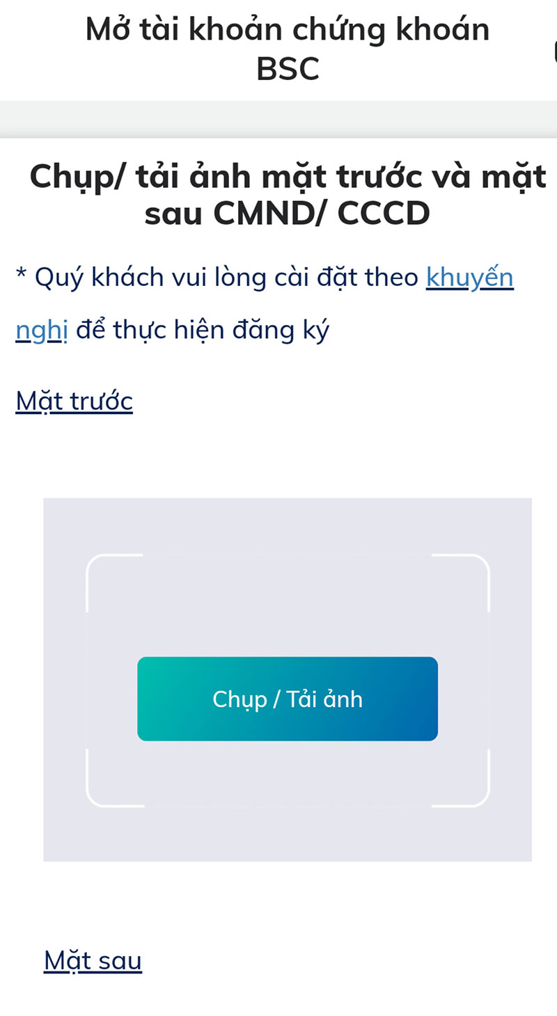 Cập nhật ảnh CCCD mặt trước và mặt sau