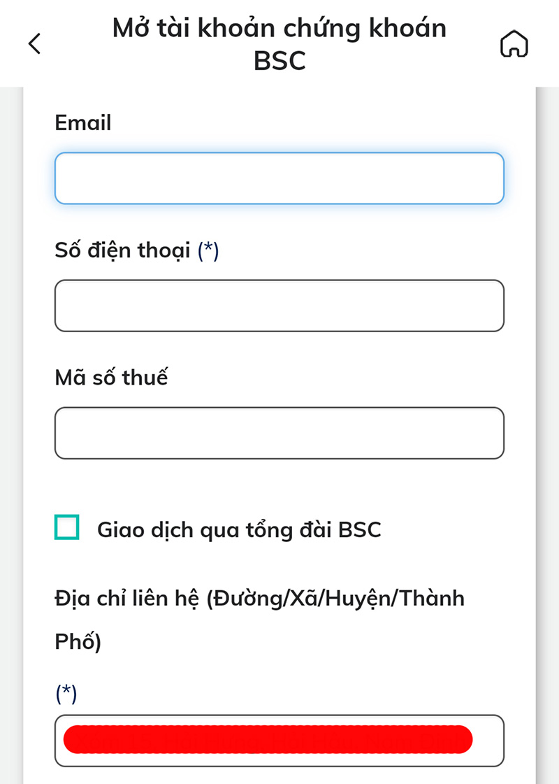 Điền email và mã số thuế