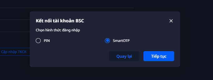 Chọn hình thức đăng nhập SmartOTP