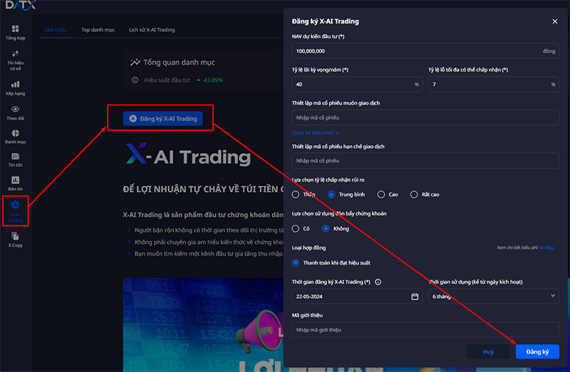 Đăng ký dịch vụ X-AI Trading