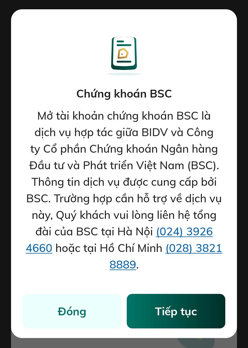 Thông báo trước khi đăng ký BSC